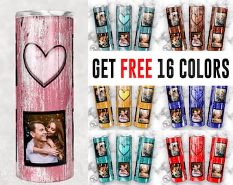 Pink 5 Family Heart Photo Collage Tumbler Template, Picture Family Frame tumbler, Wedding Birthday Gift, 20oz Skinny Png Sublimation
