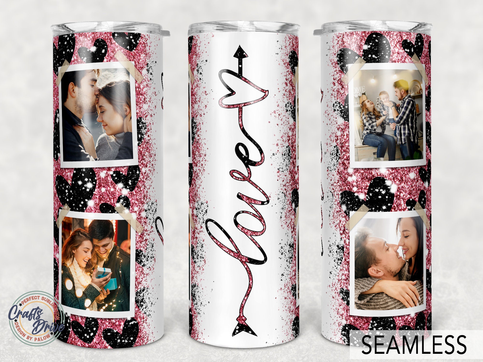 Liebe Glitzer-Herz-Fotobecher: 20 Unzen Skinny Sublimations-Design (Digital)