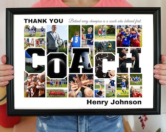 Coach Photo Collage, Coach Picture Frame, coach photo frame, Canva Template, Customizable Memory Collage, Editable Coach Gift, Sports Team