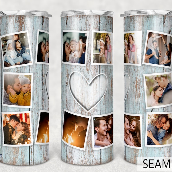 10 Picture Heart Photo Tumbler Template, Png Sublimation Photo Collage 20oz Skinny Tumbler Tapered, Straight Waterslide Full Wrap