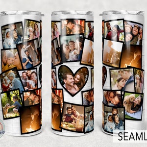Colagem de fotos de coração com 22 imagens, modelo de copo de foto, presente de casamento, copo magro de 20 onças de sublimação Png.