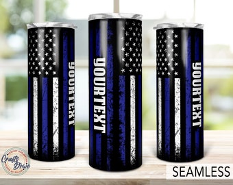 Back The Blue, Thin Blue Line Police Officer 20oz Skinny Tumbler Tapered, Straight Sublimation Waterslide Full Wrap Png Digital Download