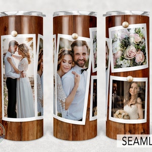 4 foto, Sr. y Sra., Imagen Aniversario de boda, Plantilla de vaso de fotos, Sublimación Png 20oz Flaco