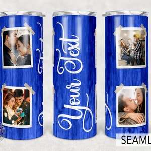 Royal Blue Photo Tumbler Template, Png Sublimation Photo Collage 20oz Skinny Tapered, Straight Full Wrap