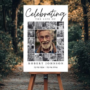 Modelli di set di cartelli per collage di foto funebri per la celebrazione della vita, modello di cartello di benvenuto per funerali, in amorevole ricordo, poster commemorativo 001