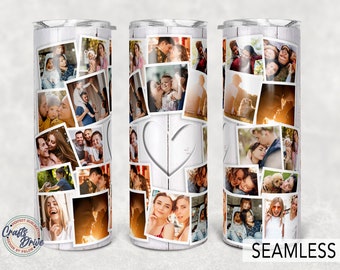 23 Picture Heart Photo Collage, Photo Tumbler Template, Wedding Gift, Png Sublimation 20oz Skinny Tumbler.