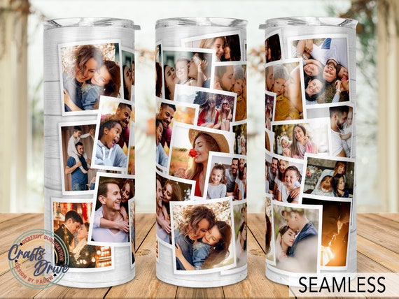 Photo Tumbler Template, Png Sublimation Photo Collage 20oz Skinny Tumbler Tapered, Straight Waterslide Full Wrap Digital Download