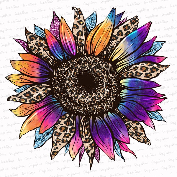 Leopard Tie Dye Sunflower png, Leopard Sunflower Png, Colorful Sunflower Png, Cheetah Sunflower Png, Sublimation Designs Digital Download