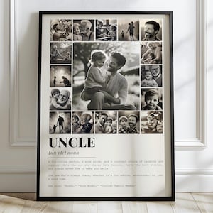 Modèle sur toile de collage photo définition oncle, meilleurs cadeaux pour oncle. Cadeau d'anniversaire pour oncle, oeuvre d'art murale pour oncle et cadre photo pour Neice.