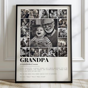Plantilla de collage de fotos de definición de abuelo en Canva, regalos para el Día del Padre. Regalo con foto de abuelo. Arte mural para papá. Plantilla de marco de fotos Pop Pop.