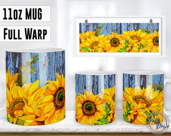 Sunflower Floral Mug, 11oz Mug Sublimation Designs, PNG File Digital Download