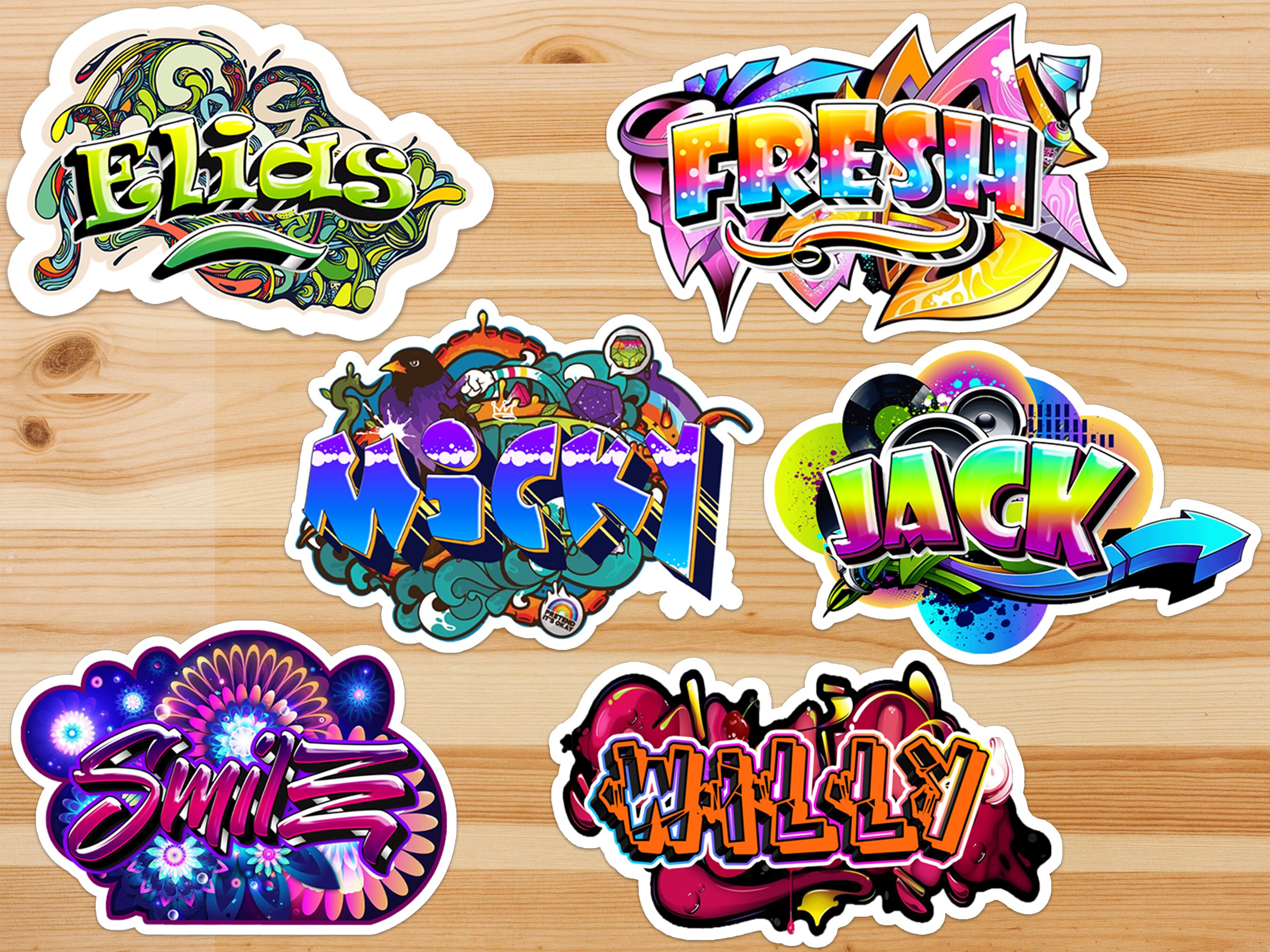 Personalized Graffiti Name, Die Cut Vinyl Sticker, Custom Printed Sticker,  Christmas Gift, Label Stickers Custom 