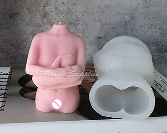 Femme tenant bébé bougie silicone moule, femme corps sculpture bougie moule, moule à savon fait à la main