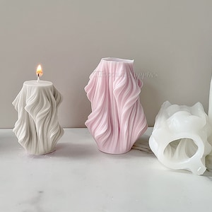Geometric Wavy Cylinder Candle Silicone Mold: DIY Rotating Column European-style Candle Decor Indoor
