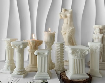 European Vintage Roman Pillar Aroma Candle Silicone Mould DIY Creative Greek Portrait Plaster Cement Home Decor Mold