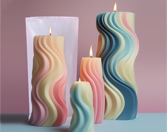 Spiral Wave Cylinder Aroma Candle Silicone Mould, DIY Rotating Twisted Pillar Candle Mould