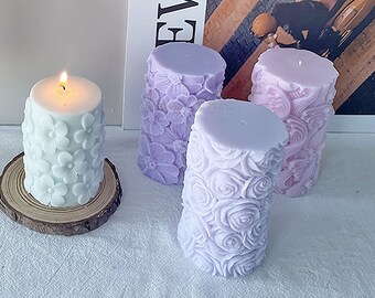 Rose Butterfly Cylinder Candle Silicone Mold, Wavy Cherry Blossom Column Candle Mold, Pattern Soap Mold