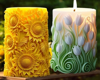 Bloom Sunflower Pillar Aroma Candle Silicone Mold DIY Flower Cylinder Wedding Accompaniment Candle Mould