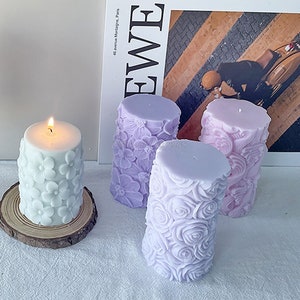 Rose Butterfly Cylinder Candle Silicone Mold, Wavy Cherry Blossom Column Candle Mold, Pattern Soap Mold