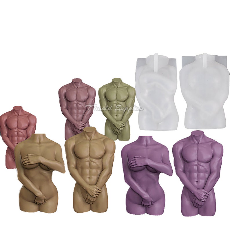 Male and Female Body Candle Silicone Mold, Abstract human body Candle Mold, Body Soap Mold image 1