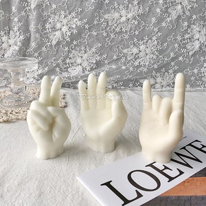 Medium Finger Finger Candle Silicone Mold, Ok Hand Gesture Plaster Mold, Victory Finger Cement Mold image 2