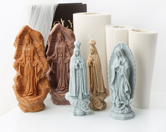 European Virgin Mary Candle Silicone Mold ,DIY Virgin Fatima Statue Sculpture Plaster Mold For Home Decor Party Gift