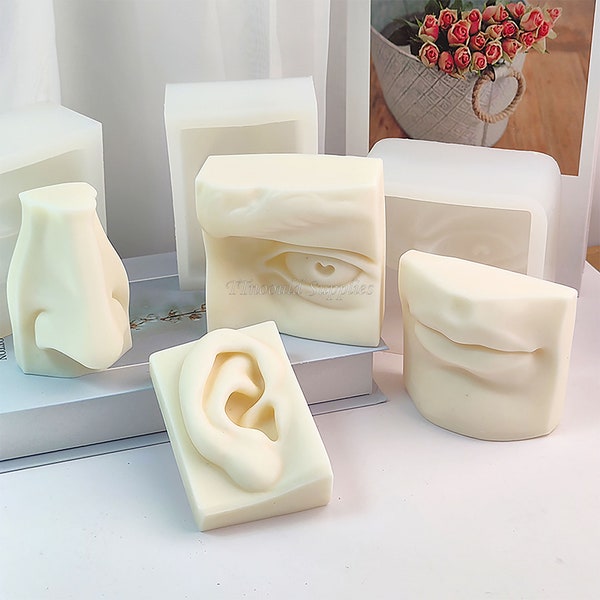 Moule en silicone de bougie faciale tridimensionnelle, moule en plâtre pour les oreilles des yeux et de la bouche, moule à savon d’organe