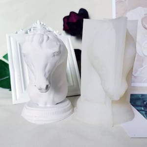 Bust Riding Sculpture Poney Animal Plaster Mold,  Art Figurine Horse Head Statue Cement Silicone Mold
