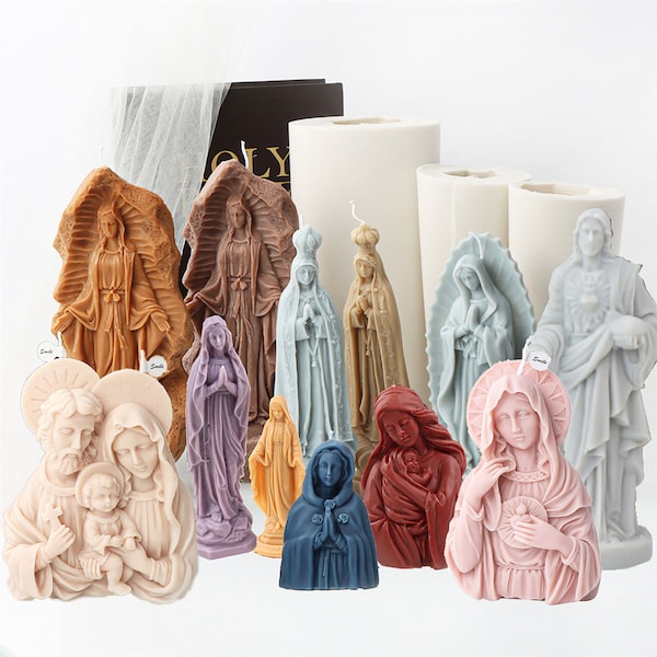 Moule religieux en silicone pour bougie de déesse de la Vierge Marie, moule époxy en résine de plâtre pour portrait de divinité féminine de Jésus saints