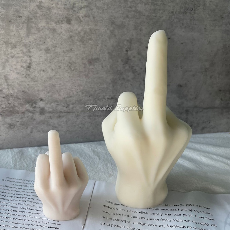 Medium Finger Finger Candle Silicone Mold, Ok Hand Gesture Plaster Mold, Victory Finger Cement Mold image 3