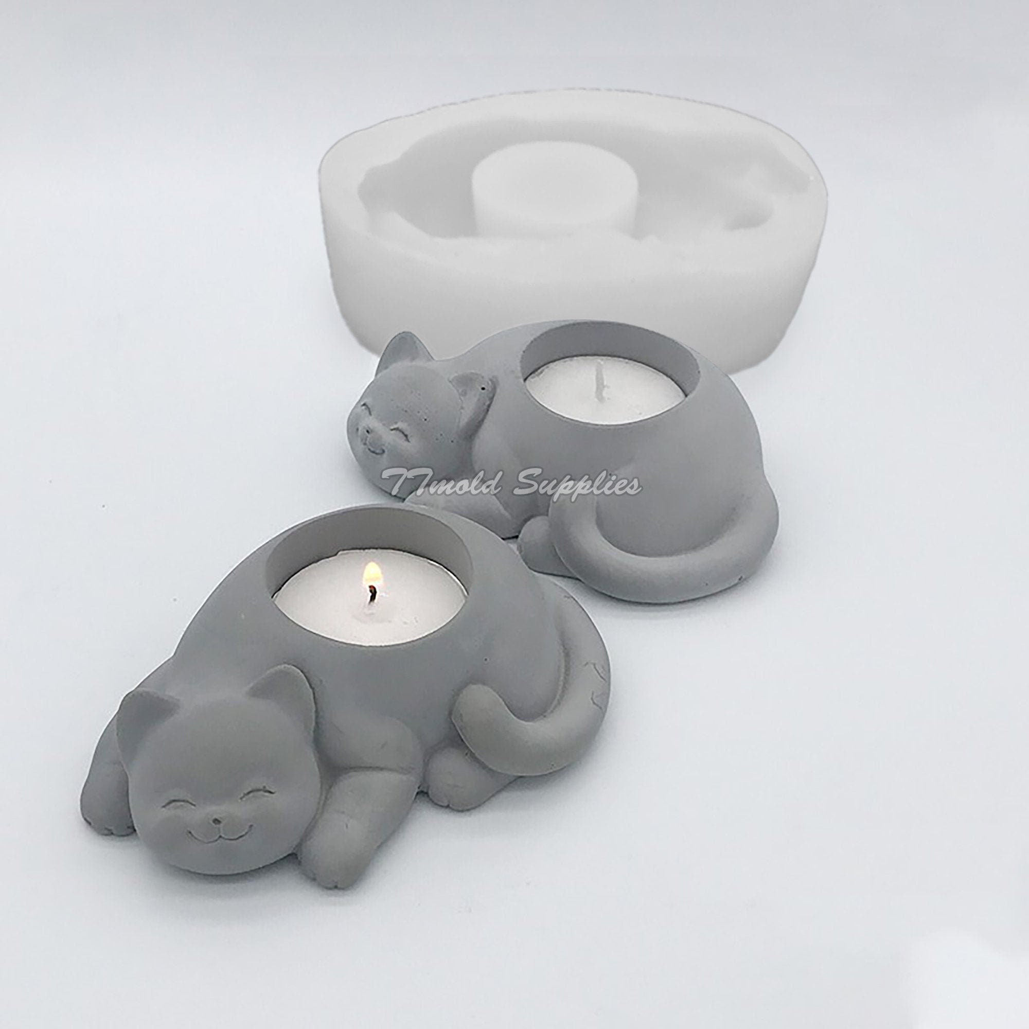 Cat Candle Holder Silicone Mold Small Animal Cement Candle Etsy