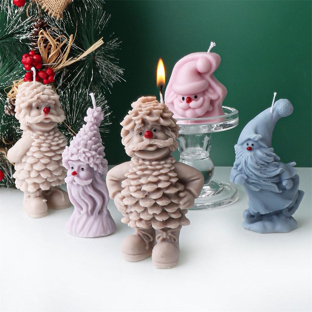 Zayookey Moule en silicone 3D pour bougies de Noël en résine époxy pour la fabrication de bougies, savons d'aromathérapie, cire, argile polymère, décoration de gâteaux (moule à bougie Père Noël B