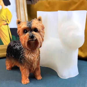 Mignon Yorkshire chien plâtre ciment ornement moule en silicone bricolage dessin animé chiot résine artisanat cadeau moule