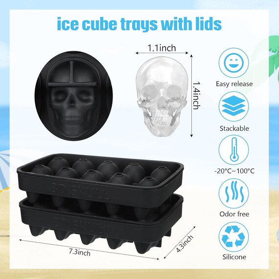 Molde De Silicona Para Cubitos De Hielo Con Forma De Calavera 3D – Negro, 6 Cavidades, Para Cócteles
