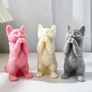 21CM Standing Big Cat Soy Wax Silicone Mold, Cute Animal Candle Silicone Mould Cats Lover Cement Statue Home Decor