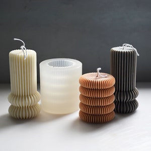 Geometric Striped Cylinder Pillar Candle Silicone Mould,  for Home Decor Craft Creative Candle Making Mould