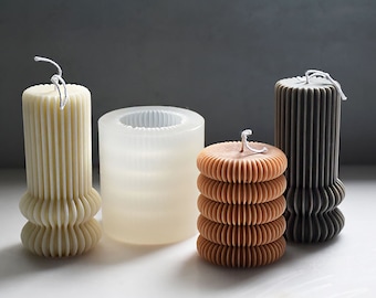 Geometric Striped Cylinder Pillar Candle Silicone Mould,  for Home Decor Craft Creative Candle Making Supplies
