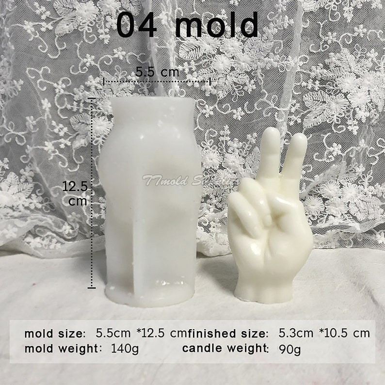 Medium Finger Finger Candle Silicone Mold, Ok Hand Gesture Plaster Mold, Victory Finger Cement Mold 04 mold