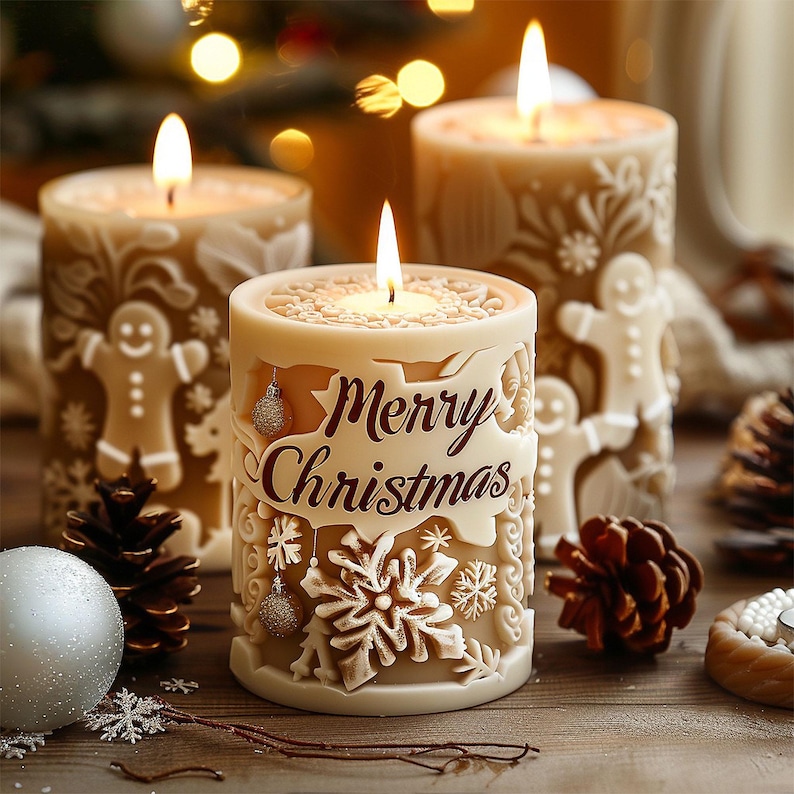 Christmas Blessing Slogan Cylinder Aromatherapy Candle Silicone Mold