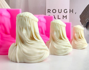 Veil Bride Girl Candle Silicone Mold, Masked Woman Candle Mold, Goddess Statue Resin Mold