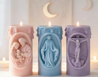 Cross-shaped Jesus pillar candle silicone mould: Christian saints' family candle-making materials
