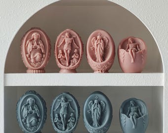 Molde de silicona para vela perfumada con forma de huevo de Pascua de la Virgen María, molde de resina de yeso con relieve de santos cristianos