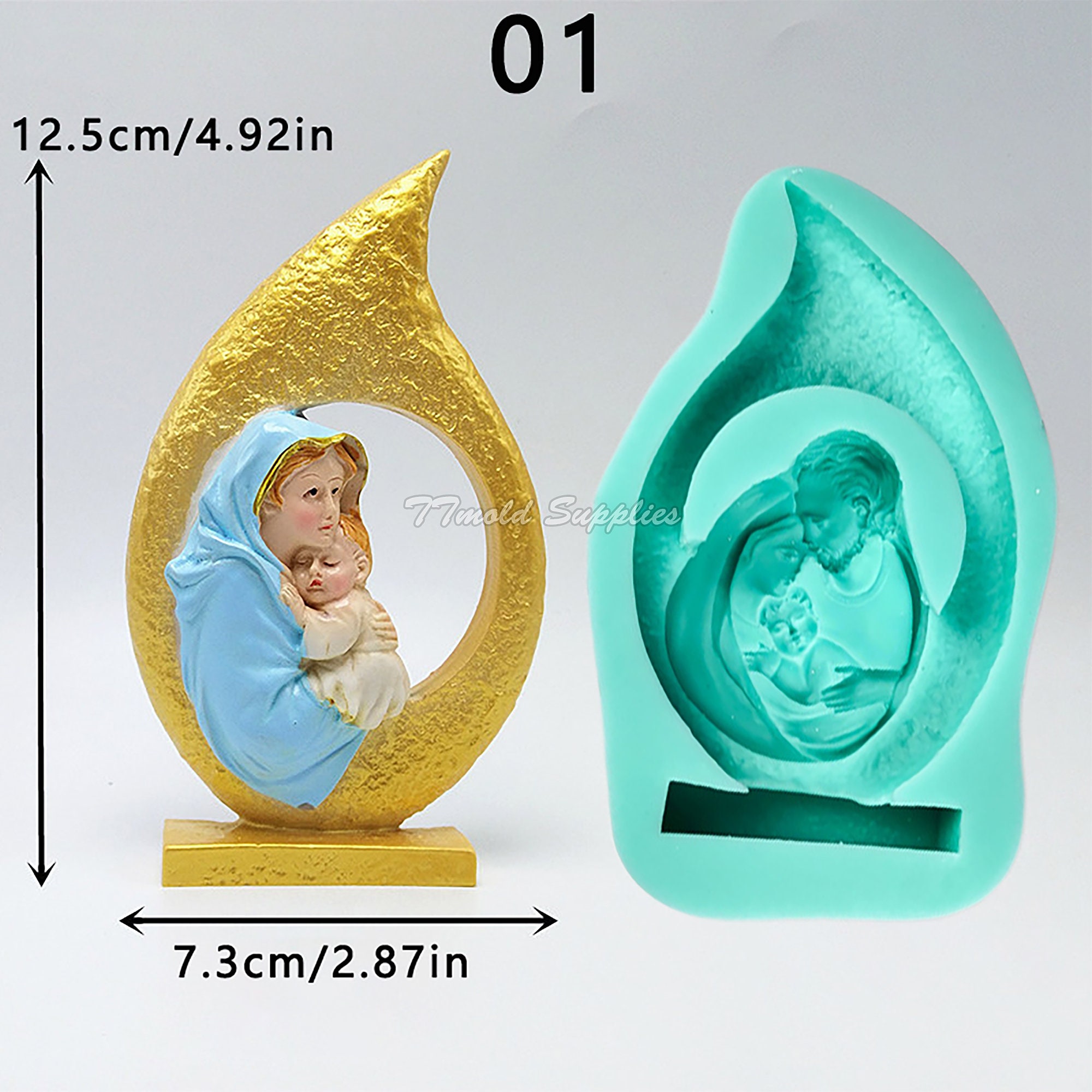 Virgin Mary & Jesus Statue Cement Mold Christian Ornaments Etsy