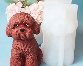 3D Teddy Dog Plaster Ornament Silicone Mold: Catoon Bichon Frise Candle Home Decoration