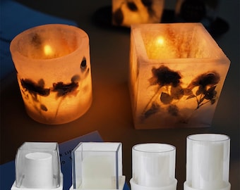Molde acrílico para velas de copa de combustión interna hueca: decoración de velas cuadradas y redondas con flores secas.