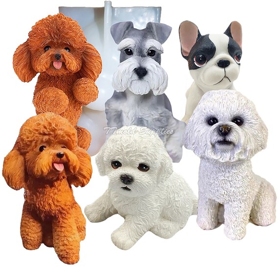 Schnauzer, Bulldog, Teddy, Bichon, Dog Candle Silicone Mold, Fit for Plaster, Resin, Epoxy Candle