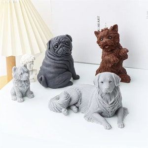 Cartoon Animal Yorkshire Terrier Dogs Candle Silicone  Mold Cute Golden Retriever Gypsum Ornament Mold Persian cat Chocolate Cake Mold