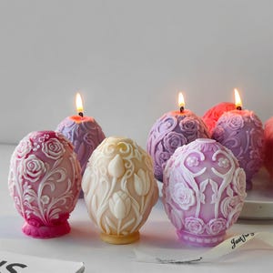 Easter Sculptured Flower Egg Aroma Candle Silicone Mold Diy Easter Egg Decoration Plaster Ornament Mold