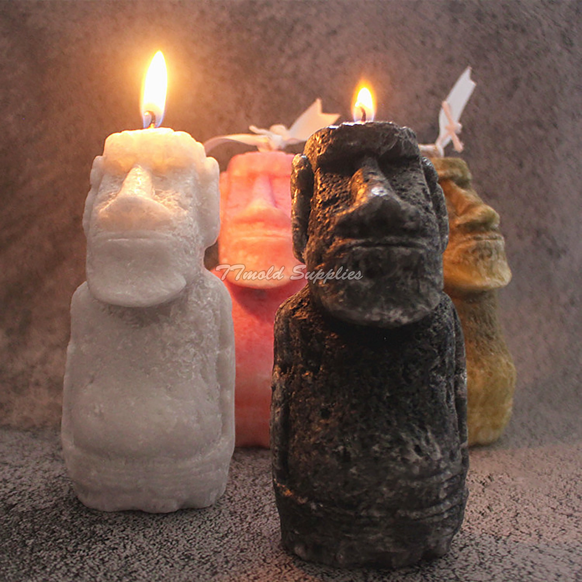 DIY Silikonform Für Moai-Kerzenhalter & Figuren – Flexible Gussform Für Epoxidharz, Seife & Schokolade, 2-teilig (M + S Form)
