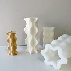Geometric Wave Cylindrical Candle Silicone Mould, 3D Pillar Shape Decorative Plaster Mould